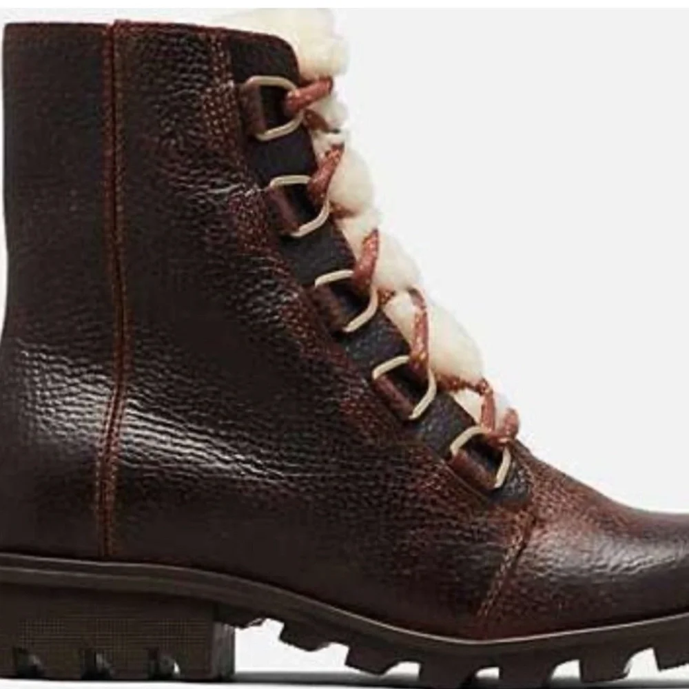 Sorel Phoenix Cozy Brown Leather Waterproof Boots Shearling Lined Size 9